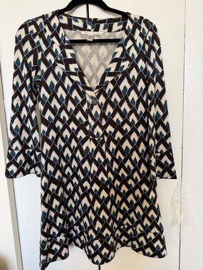 Diane Von Furstenberg Brown, Cream & Blue Geometric Dress